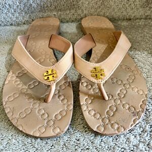 Tory Burch Tan (make up color) Sandals with Gold Emblem
